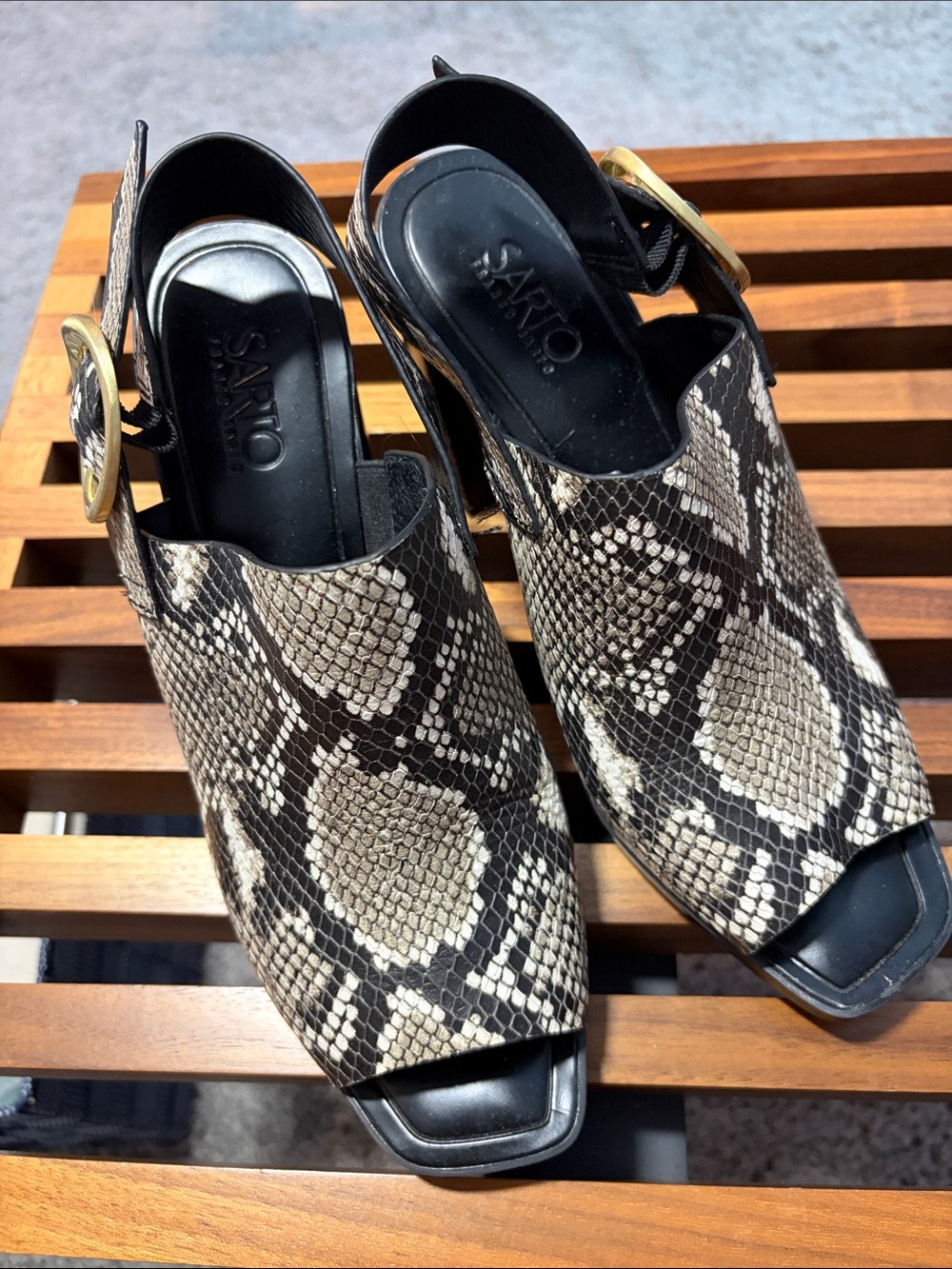 SARTO By Franco Sarto Black Snake-Print Slingback Mules size 7.5